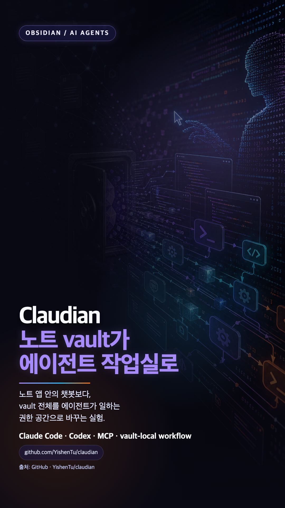 Obsidian 플러그인 Claudian은 Claude Code와 Codex 같은 코딩 에이전트를 노트 앱 안으로 끌어온다 ...